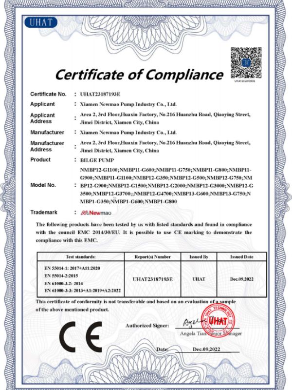 Certificación CE de bomba de achique