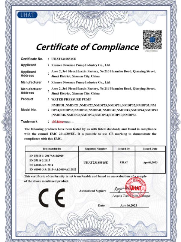 Certificación CE de bomba de diafragma.